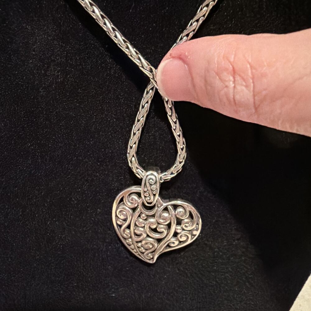 Brighton Bibi Sterling Silver Plated Heart Pendant 16-18” Necklace - Picture 3 of 8